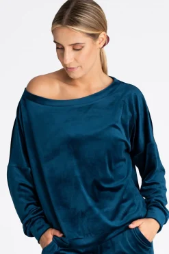 Discount Welurowa bluza damska oversize - morska Odzież Casualowa|Bluzy