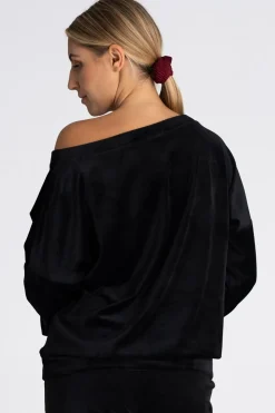 Discount Welurowa bluza damska oversize - czarna Odzież Casualowa|Bluzy