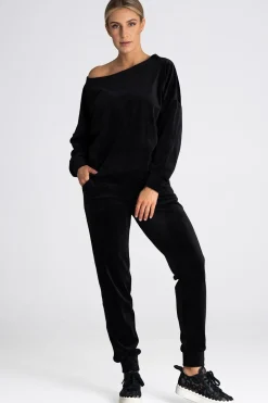Discount Welurowa bluza damska oversize - czarna Odzież Casualowa|Bluzy