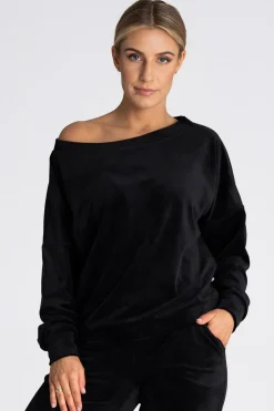 Discount Welurowa bluza damska oversize - czarna Odzież Casualowa|Bluzy