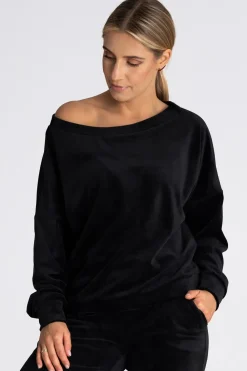 Discount Welurowa bluza damska oversize - czarna Odzież Casualowa|Bluzy