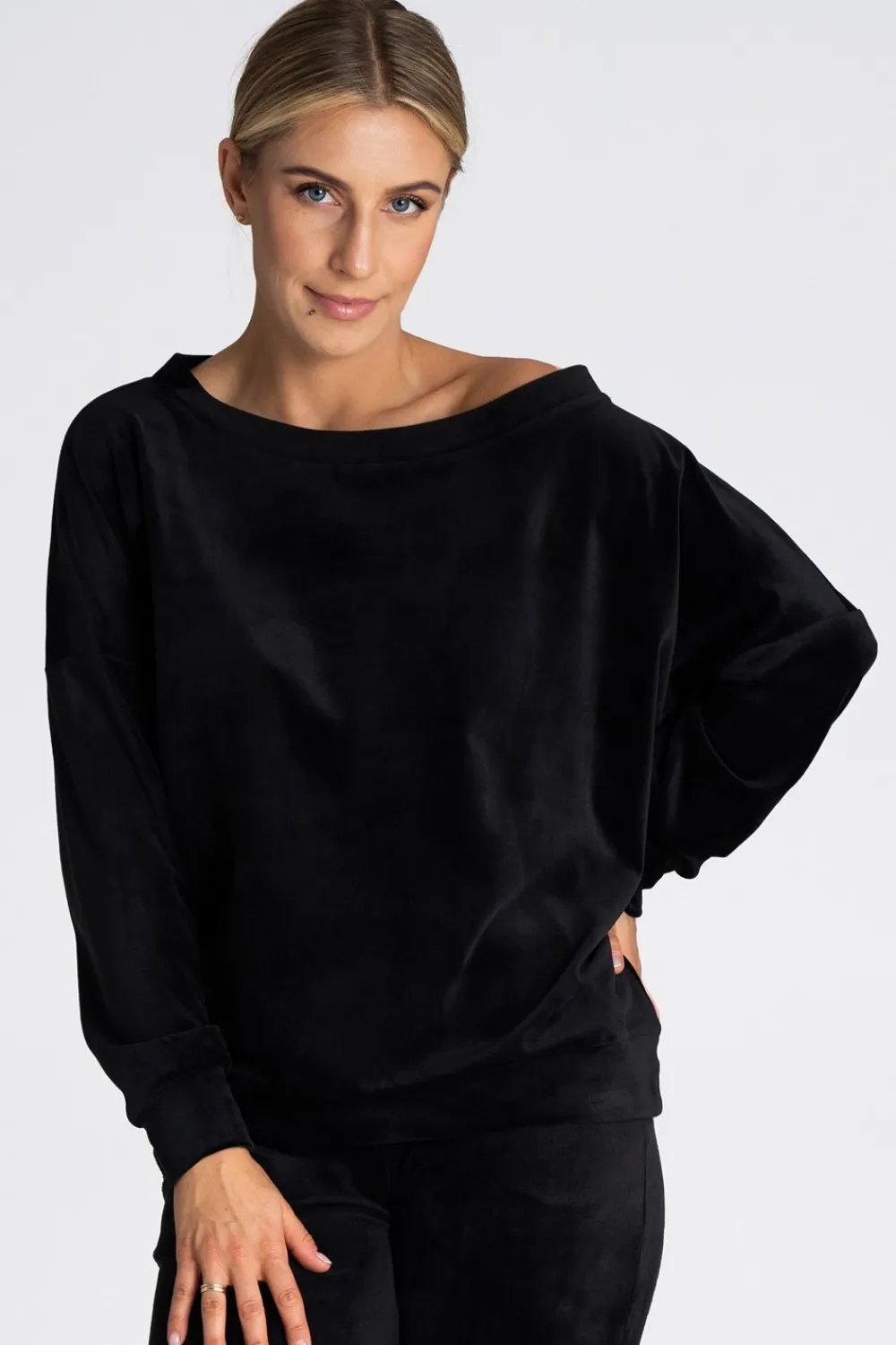 Discount Welurowa bluza damska oversize - czarna Odzież Casualowa|Bluzy