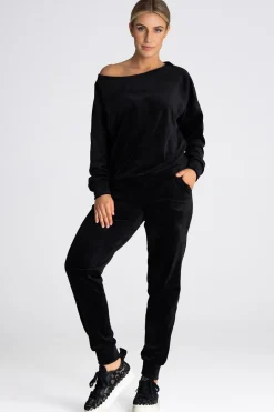 Discount Welurowa bluza damska oversize - czarna Odzież Casualowa|Bluzy