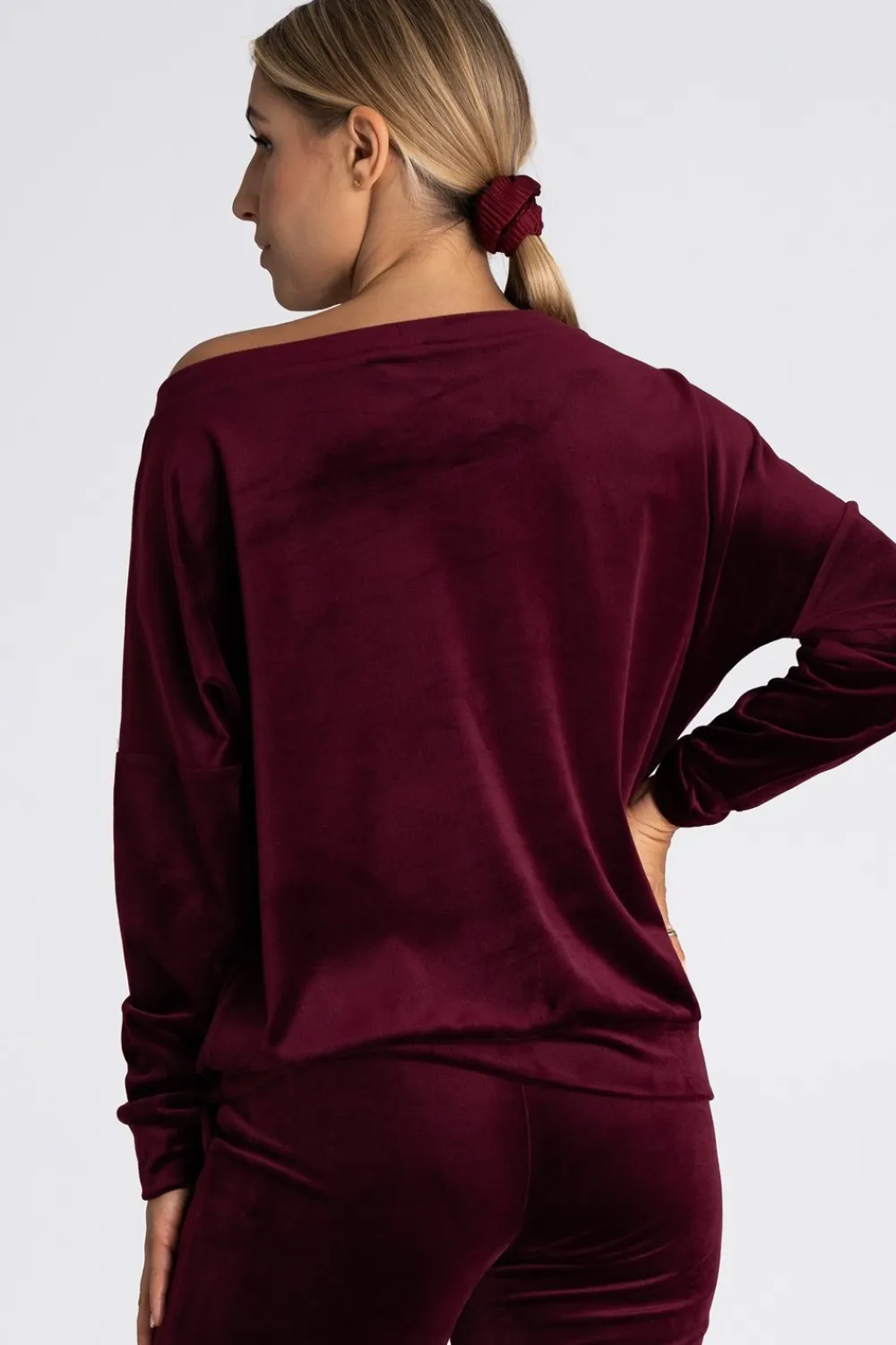 Welurowa bluza damska oversize - bordowa Odzież Casualowa|Bluzy