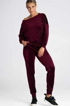 Welurowa bluza damska oversize - bordowa Odzież Casualowa|Bluzy