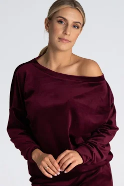 Welurowa bluza damska oversize - bordowa Odzież Casualowa|Bluzy