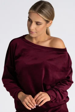 Welurowa bluza damska oversize - bordowa Odzież Casualowa|Bluzy