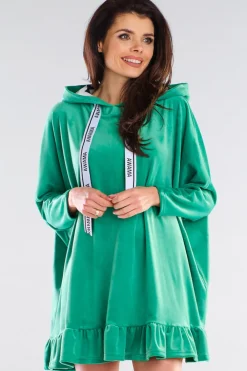 Best Welurowa bluza oversize z falbanką - zielona Odzież Casualowa|Bluzy