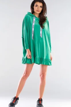 Best Welurowa bluza oversize z falbanką - zielona Odzież Casualowa|Bluzy