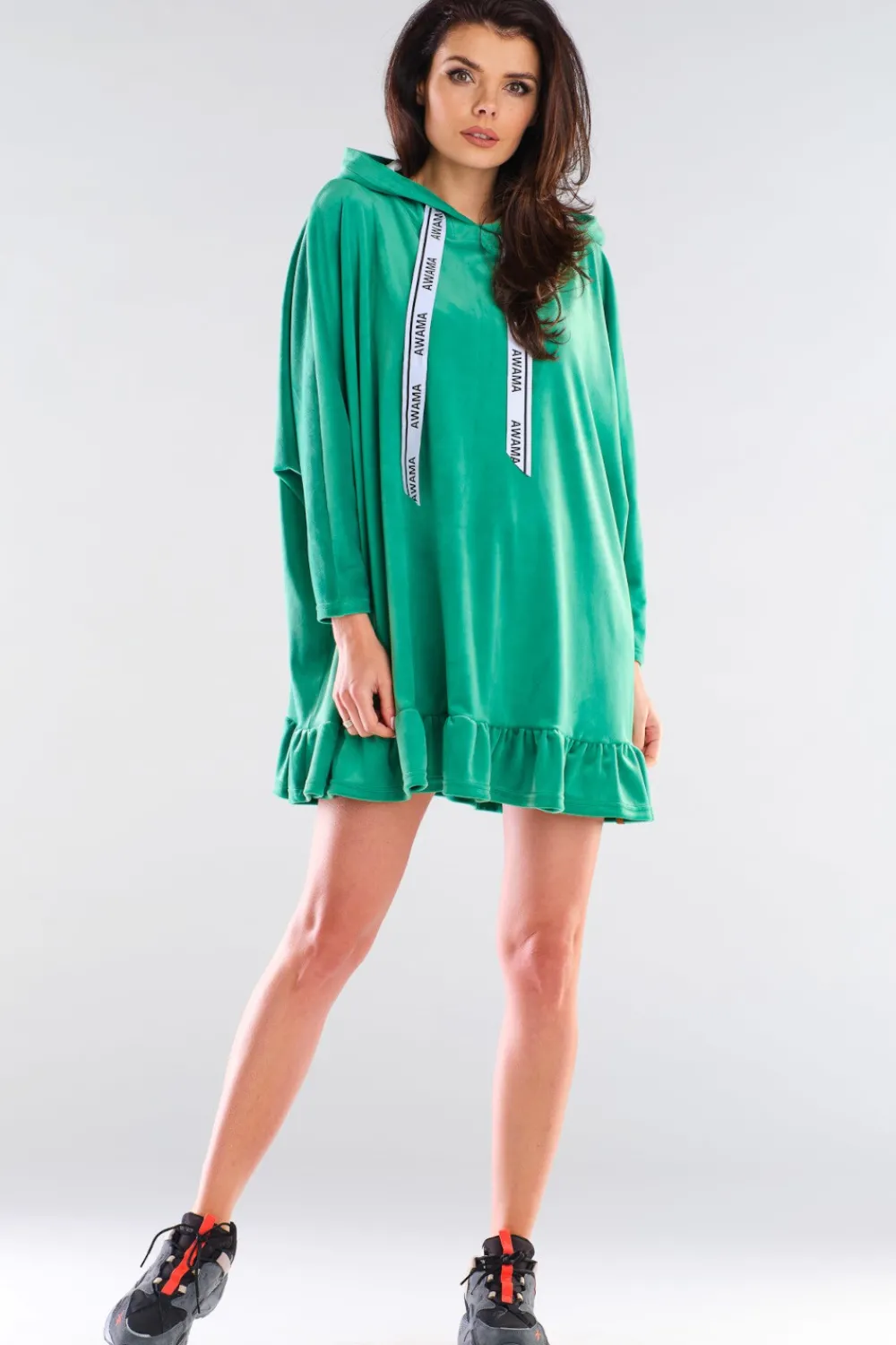Best Welurowa bluza oversize z falbanką - zielona Odzież Casualowa|Bluzy