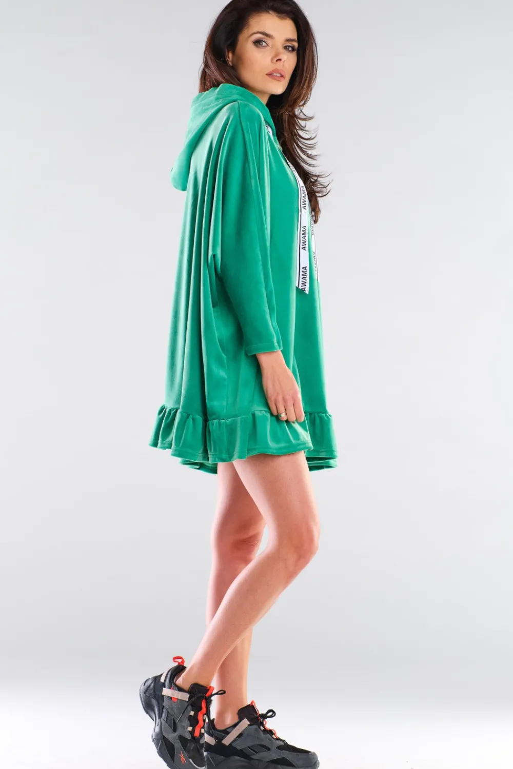 Best Welurowa bluza oversize z falbanką - zielona Odzież Casualowa|Bluzy