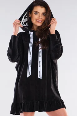 Hot Welurowa bluza oversize z falbanką - czarna Odzież Casualowa|Bluzy