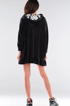 Hot Welurowa bluza oversize z falbanką - czarna Odzież Casualowa|Bluzy