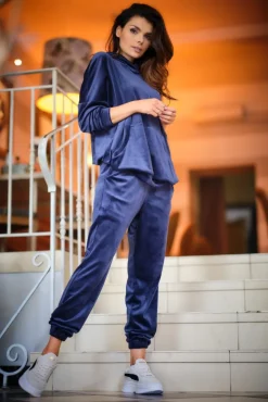Sale Welurowa bluza z kapturem - granatowa Odzież Casualowa|Bluzy