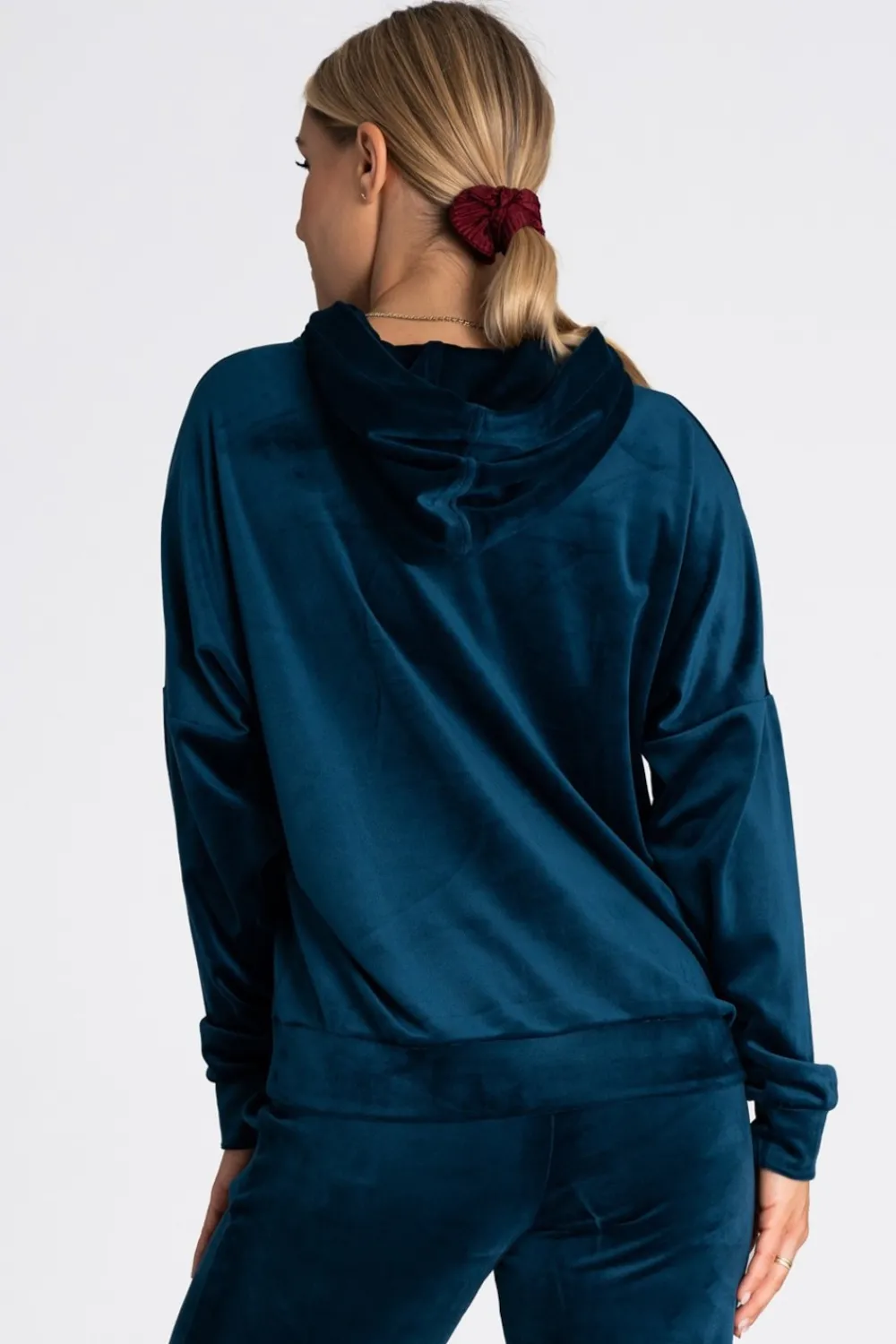 Welurowa bluza z kieszenią kangurek - morska Odzież Casualowa|Bluzy