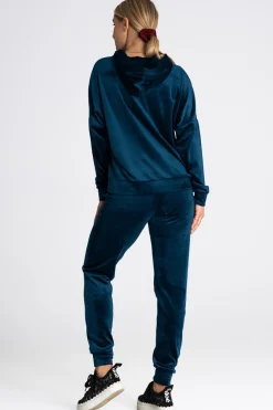 Welurowa bluza z kieszenią kangurek - morska Odzież Casualowa|Bluzy