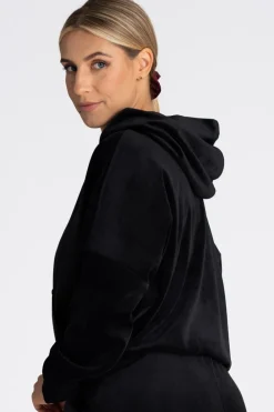 New Welurowa bluza z kieszenią kangurek - czarna Odzież Casualowa|Bluzy