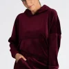 Outlet Welurowa bluza z kieszenią kangurek - bordowa Odzież Casualowa|Bluzy