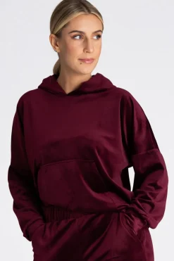 Outlet Welurowa bluza z kieszenią kangurek - bordowa Odzież Casualowa|Bluzy