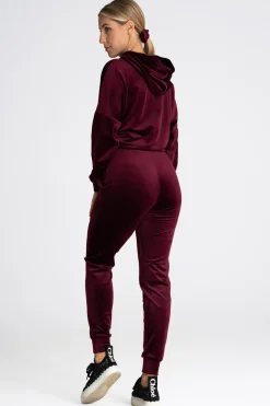 Outlet Welurowa bluza z kieszenią kangurek - bordowa Odzież Casualowa|Bluzy