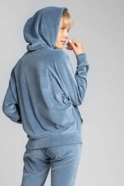 Best Weurowa buza z nietoperzowyi rękawai - niebieka Odzież Casualowa|Bluzy