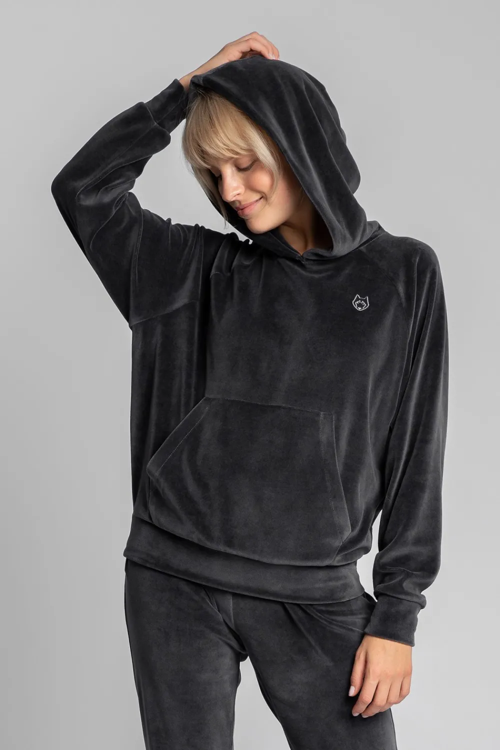 Outlet Weurowa buza z nietoperzowyi rękawai - grafitowa Odzież Casualowa|Bluzy