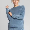 Online Welurowa bluza z raglanowymi rękawami - niebieska Odzież Casualowa|Bluzy