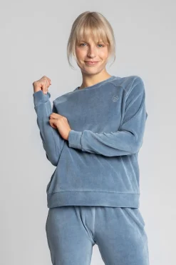 Online Welurowa bluza z raglanowymi rękawami - niebieska Odzież Casualowa|Bluzy