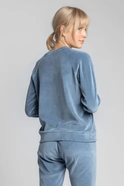 Online Welurowa bluza z raglanowymi rękawami - niebieska Odzież Casualowa|Bluzy