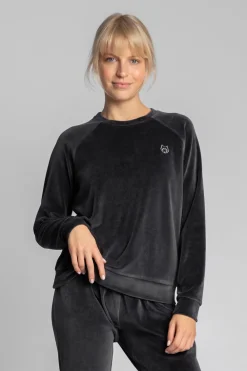 Sale Welurowa bluza z raglanowymi rękawami - grafitowa Odzież Casualowa|Bluzy
