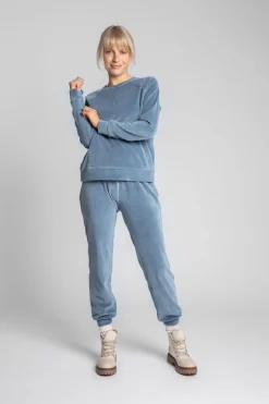 Discount Weurowa buza z reganowyi rękawai - niebieka Bluzy|Odzież Casualowa