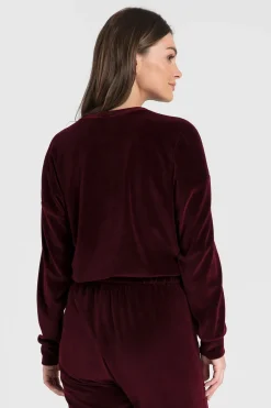 Outlet Weurowa buza z wyputką - bordowa Odzież Casualowa|Bluzy