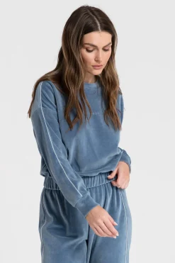 Online Weurowa buza z wyputką - niebieka Odzież Casualowa|Bluzy