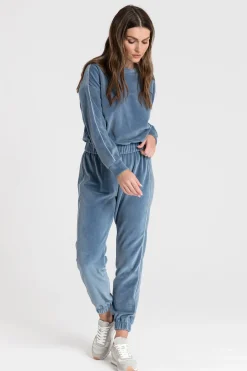 Online Weurowa buza z wyputką - niebieka Odzież Casualowa|Bluzy