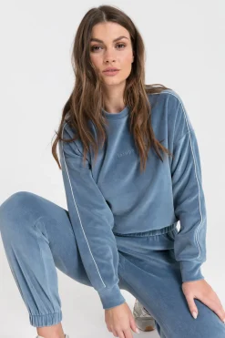 Online Weurowa buza z wyputką - niebieka Odzież Casualowa|Bluzy