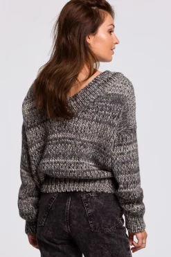 New Wielokolorowy sweter z dekoltem V - szary Swetry