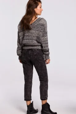 New Wielokolorowy sweter z dekoltem V - szary Swetry