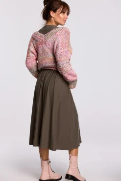 Discount Wielokolorowy sweter z dekoltem V - różowy Swetry