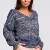 Sale Wielokolorowy sweter z dekoltem V - niebieski Swetry
