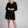 Clearance Wiskozowy szlafrok z paskiem - czarny Szlafroki