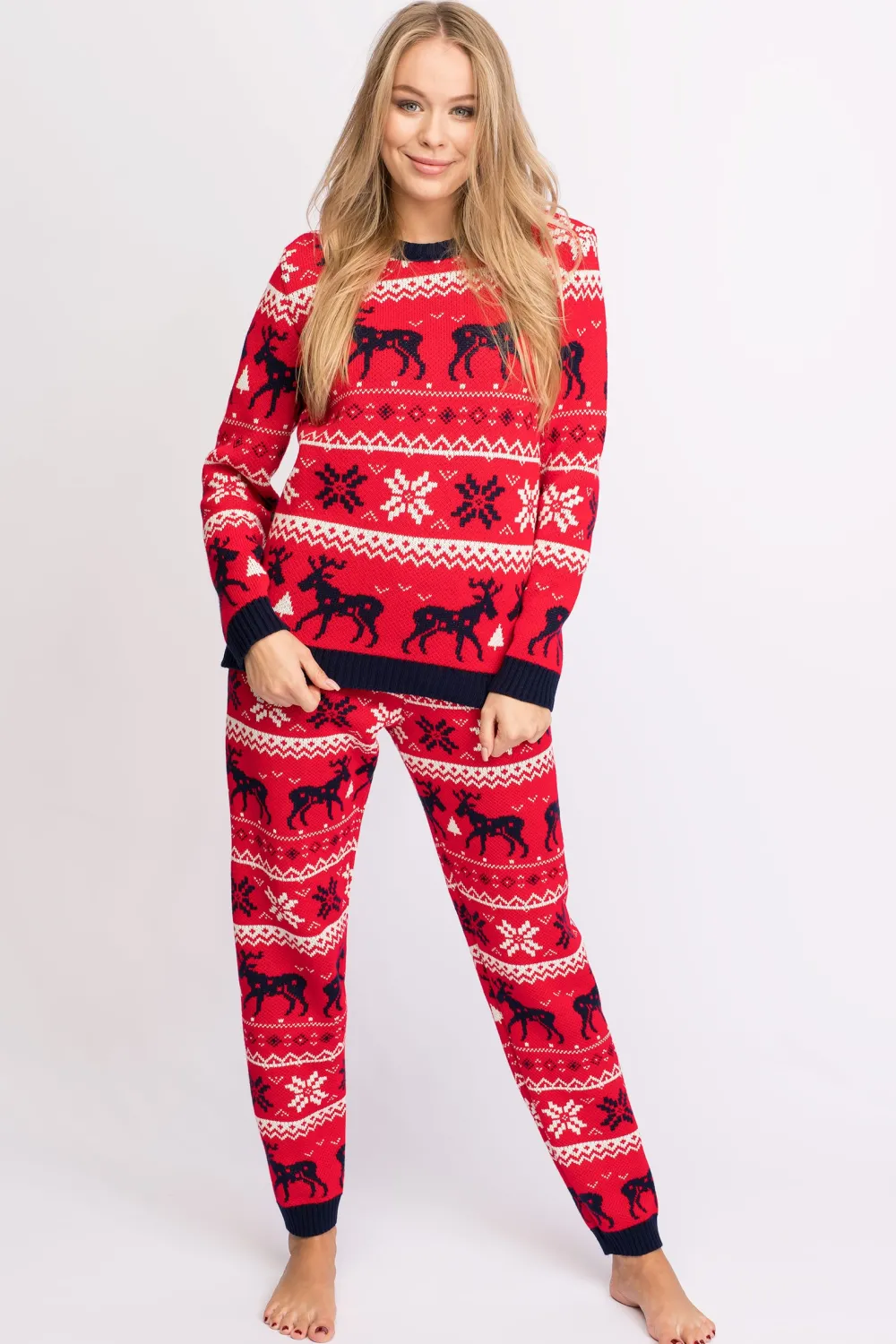 Outlet Świąteczny sweter w renifery - czerwony Swetry