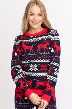 Świąteczny sweter w renifery - granatowy Swetry