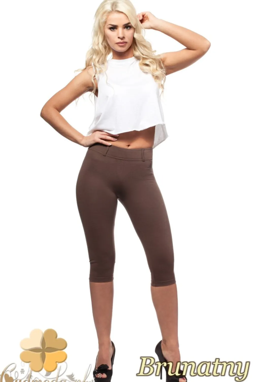 Best Włoskie legginsy rybaczki 3/4 - brunatne Legginsy