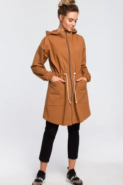New Wygodna bluza typu parka - karmelowa Bluzy