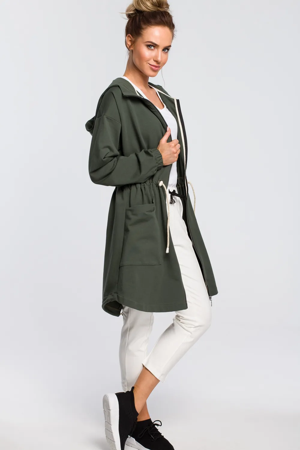 Sale Wygodna bluza typu parka - militarno-zielona Bluzy