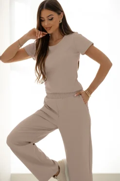 Sale Wygodne podnie z zerokii nogawkai - cappuccino Odzież Casualowa|Spodnie
