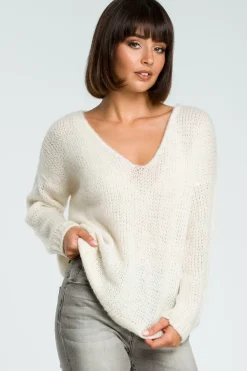 Sale Wygodny sweter z dużym dekoltem - ecru Swetry