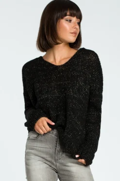New Wygodny sweter z dużym dekoltem - czarny Swetry