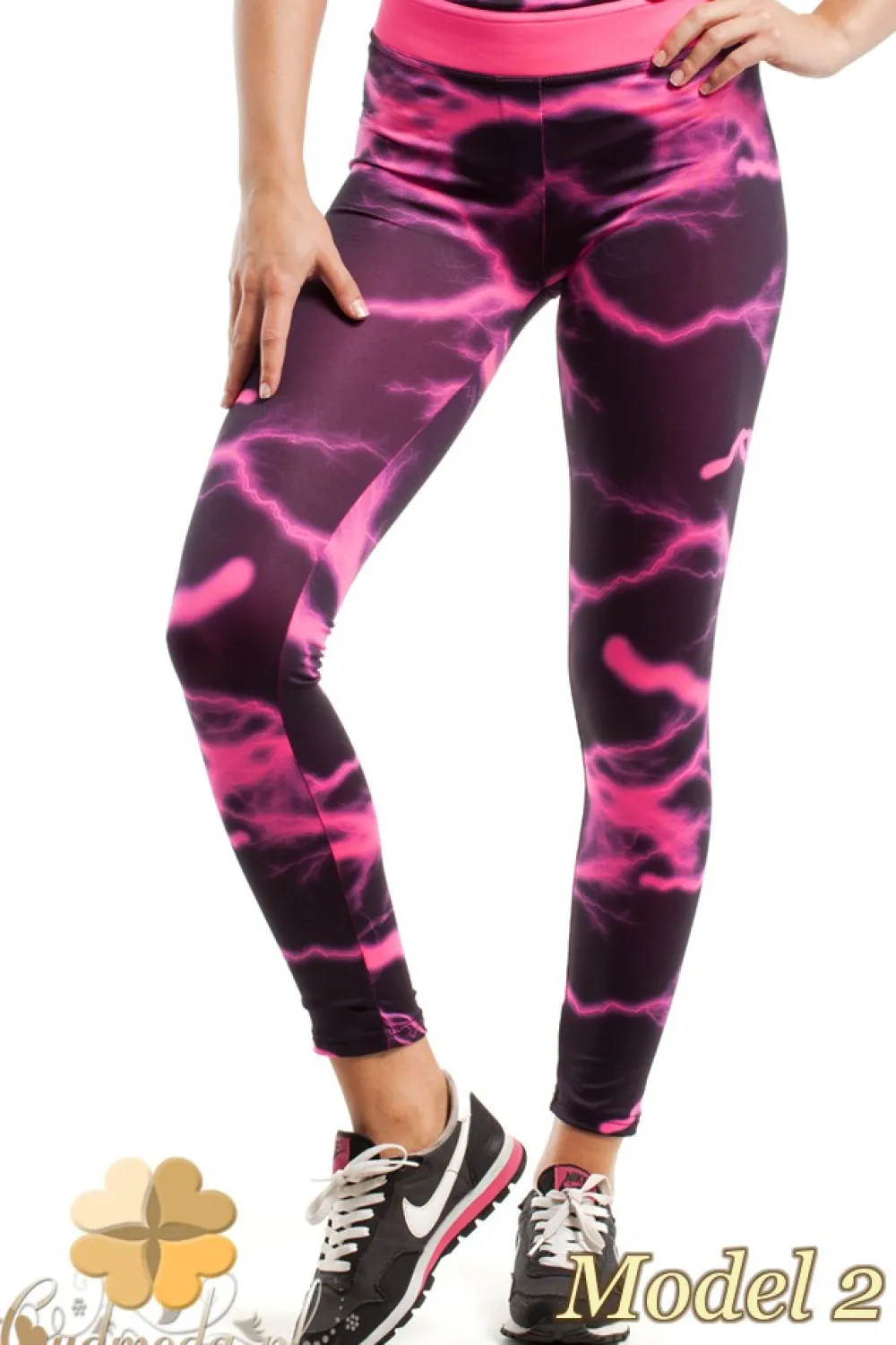 Clearance Wyjątkowe egginy fitne we wzór Legginsy