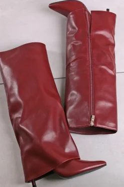Wysokie buty na cienkim obcasie Maleeka - bordowe Kozaki|Botki
